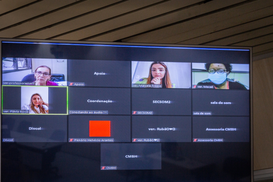 Tela do computador com imagem dos vereadores participantes