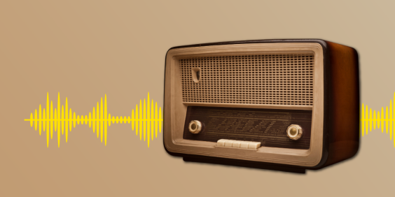 Imagem mostra rádio em estilo antigo em fundo marrom