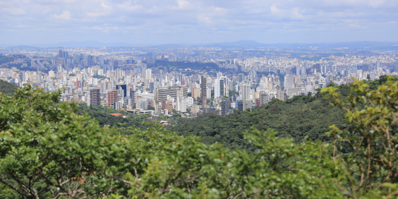 Imagem mostra edifícios de Belo Horizonte ao fundo e área verde em frente