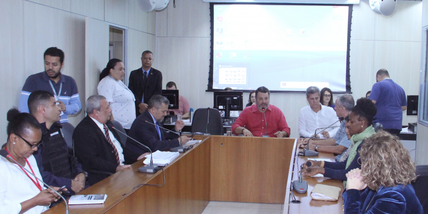 Parlamentares e convidados compõem mesa de reunião