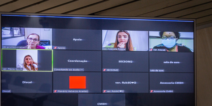 Tela do computador com imagem dos vereadores participantes