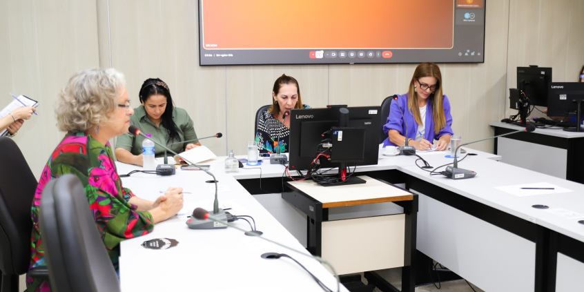 Vereadora Cida Falabella (Psol), Vereadora Dra. Michelly Siqueira (PRD), Vereadora Professora Marli (PP) e Vereadora Flávia Borja (DC) assentadas no Plenário Helvécio Arantes