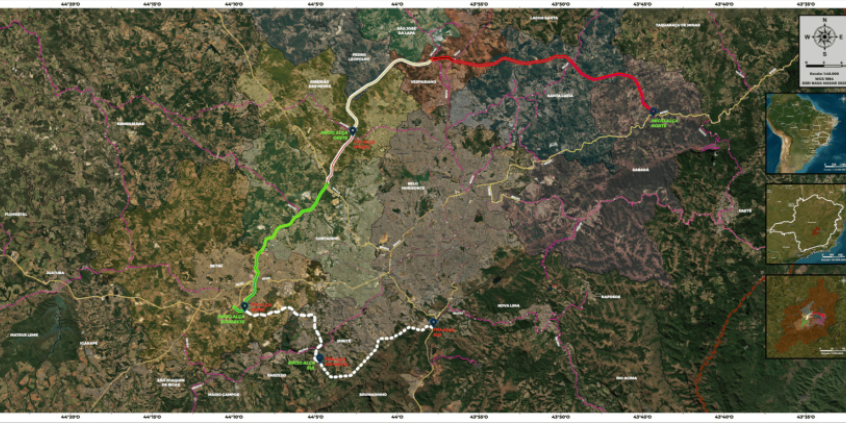 mapa do traçado do projeto do rodoanel metropolitano de bh