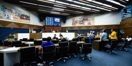 parlamentares presentes em reunião plenária